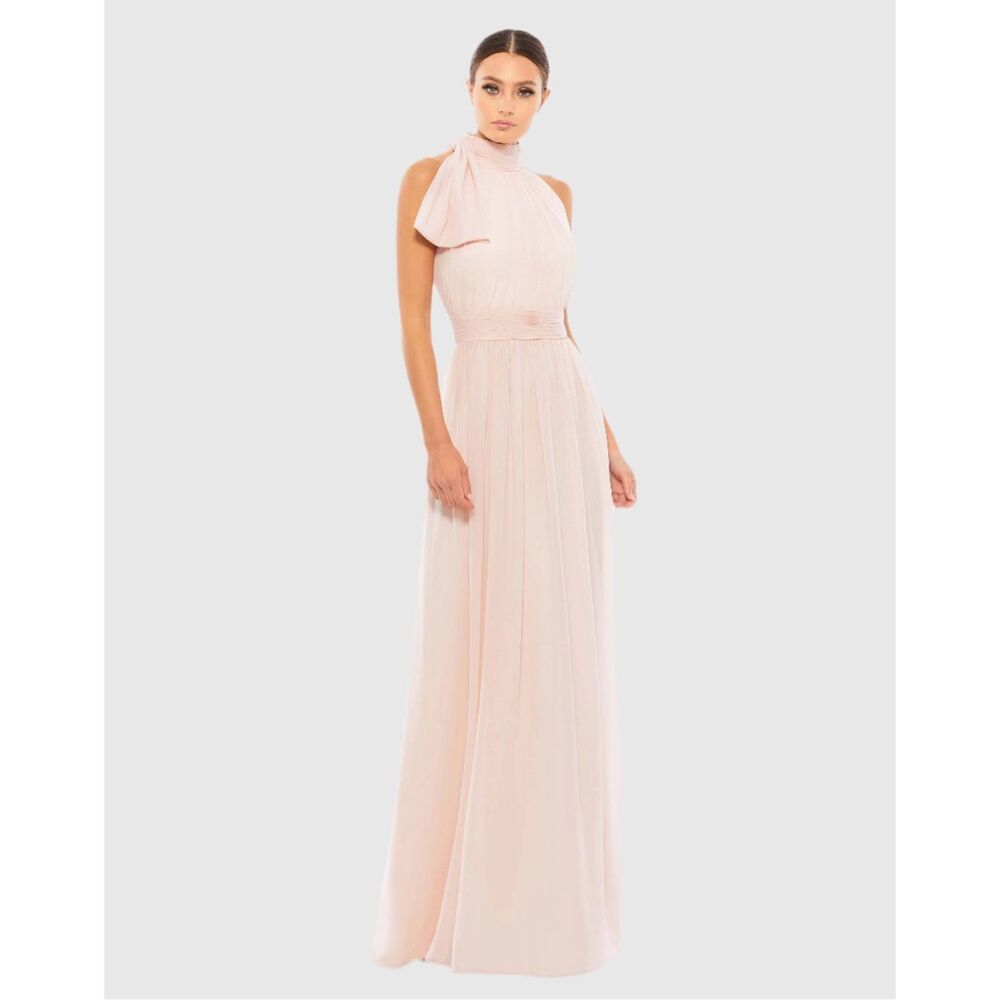 NWT Mac Duggal Chiffon High Neck Ruched Sleeveless A-Line Gown Size 6 $398